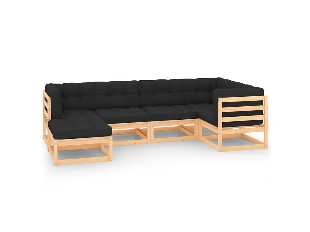 Juego de muebles de jardín 6 pzas y cojines madera maciza pino Antracita