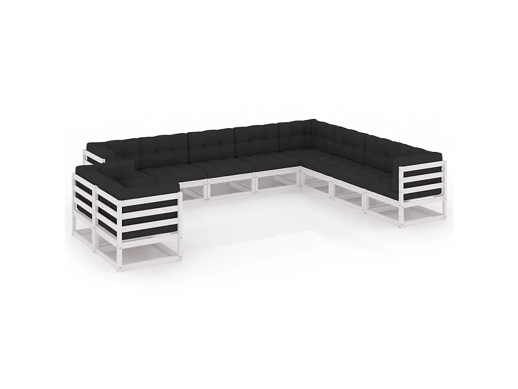 Set de muebles de jardín 10 pzas con cojines madera pino blanco