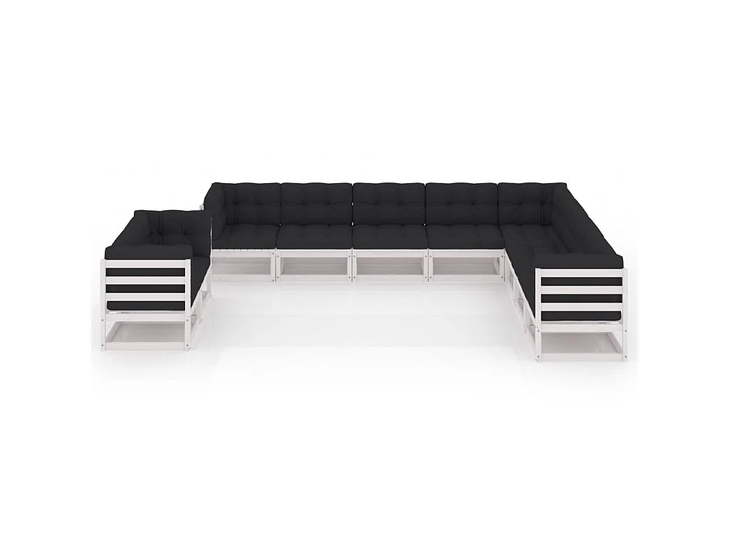 Set de muebles de jardín 10 pzas con cojines madera pino blanco