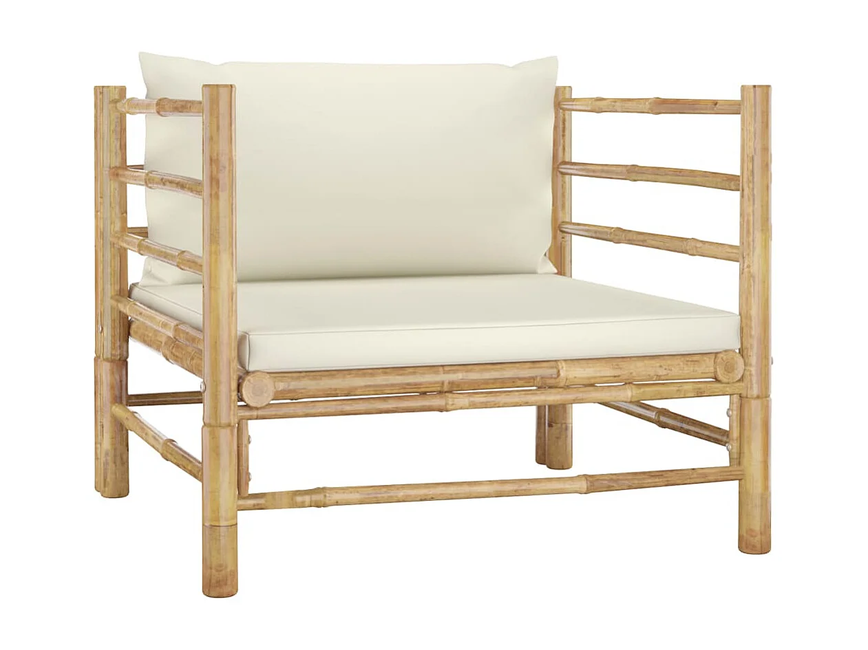 Salon de jardin 8 pcs avec coussins blanc crème Bambou