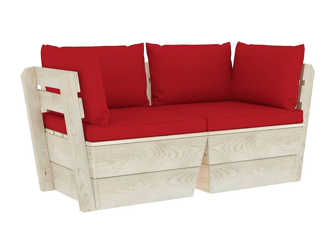Canapé palette à 2 places de jardin avec coussins Bois d'épicéa 2