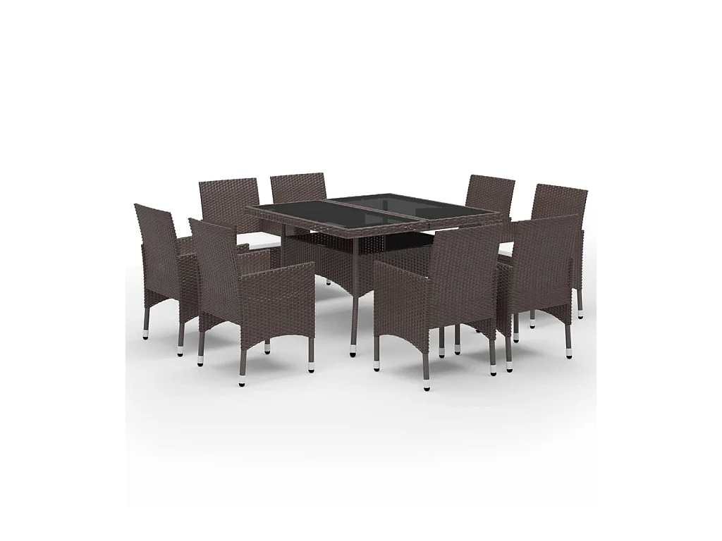 Ensemble à dîner de jardin 9 pcs Résine tressée et verre Marron