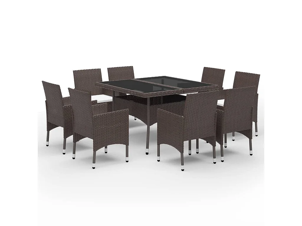 Ensemble à dîner de jardin 9 pcs Résine tressée et verre Marron