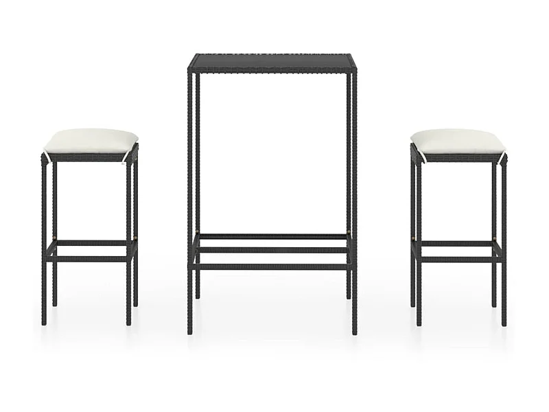 Ensemble de bar de jardin 3 pcs et coussins Résine tressée Noir 3