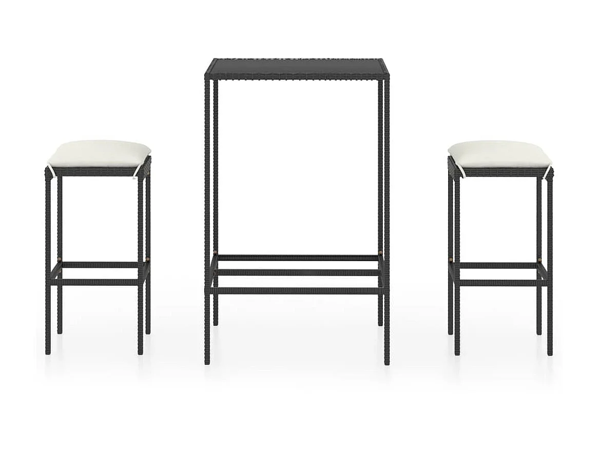 Ensemble de bar de jardin 3 pcs et coussins Résine tressée Noir 3