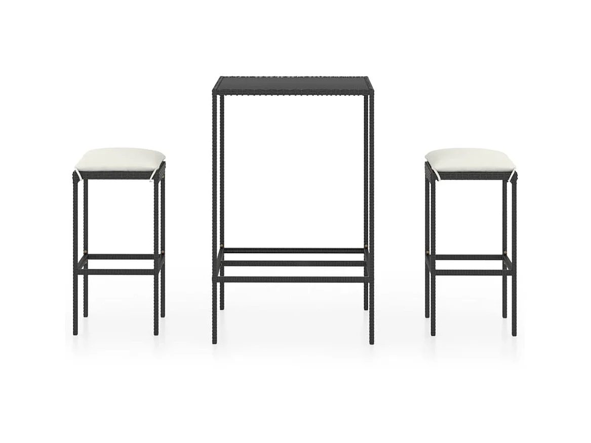 Ensemble de bar de jardin 3 pcs et coussins Résine tressée Noir 3