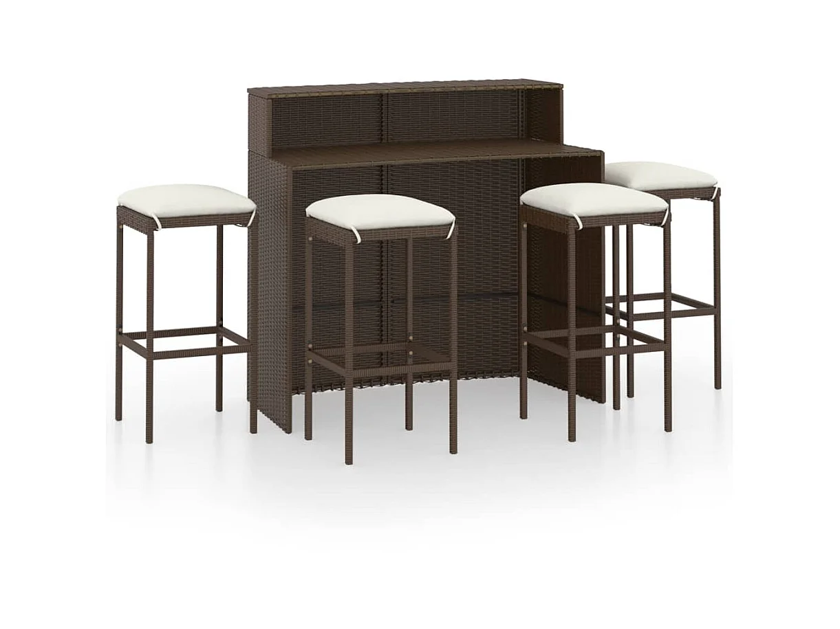 Ensemble de bar de jardin avec coussins 5 pcs Marron 5