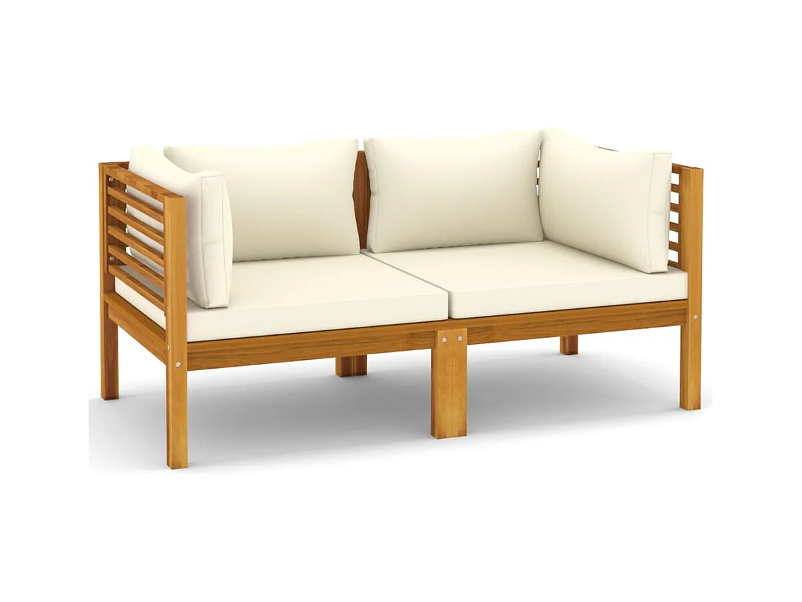Canapé de jardin 2 places et coussin crème Bois d'acacia massif