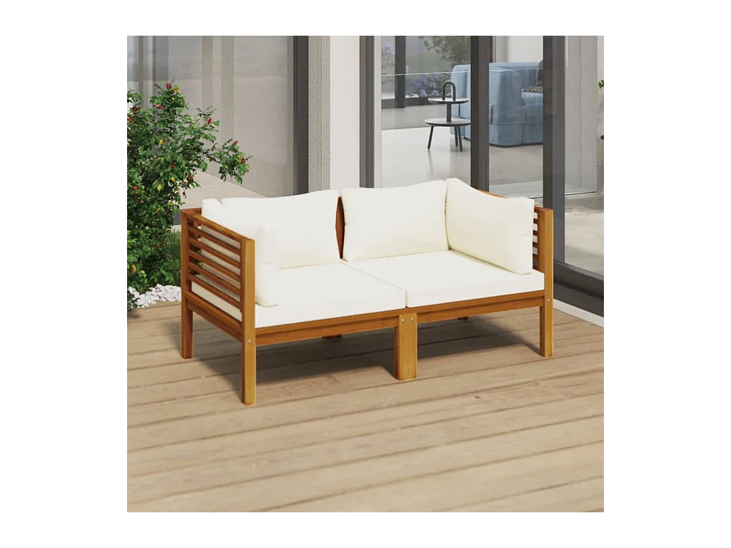 Canapé de jardin 2 places et coussin crème Bois d'acacia massif