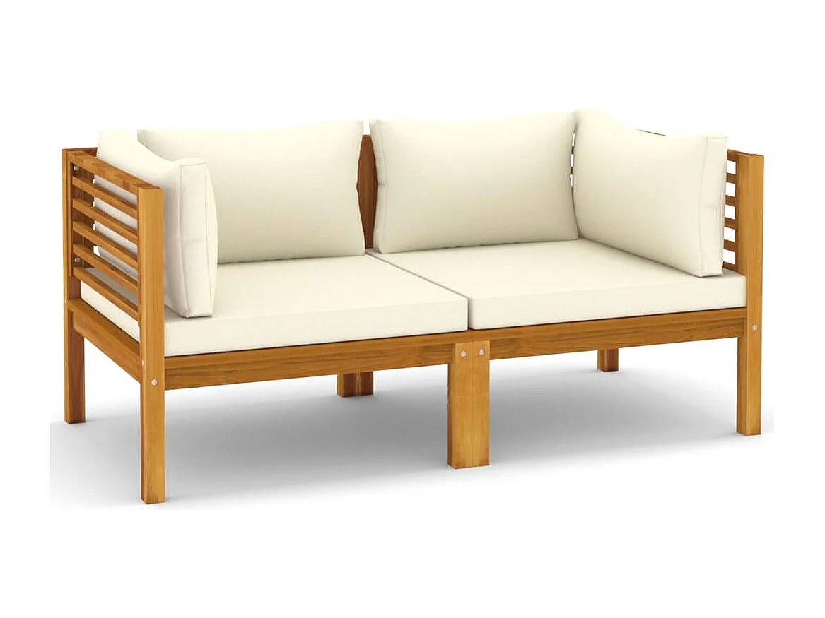 Canapé de jardin 2 places et coussin crème Bois d'acacia massif