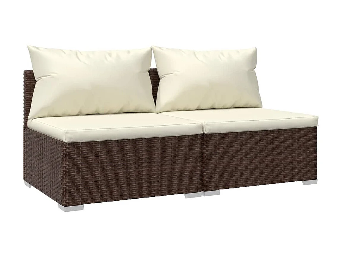 Canapés de jardin 2 pcs avec coussins Résine tressée Marron