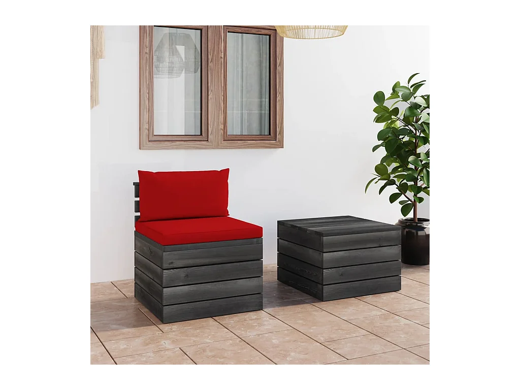 Salon palette de jardin 2 pcs avec coussins Bois de pin massif 16