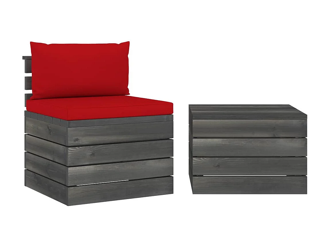 Salon palette de jardin 2 pcs avec coussins Bois de pin massif 16