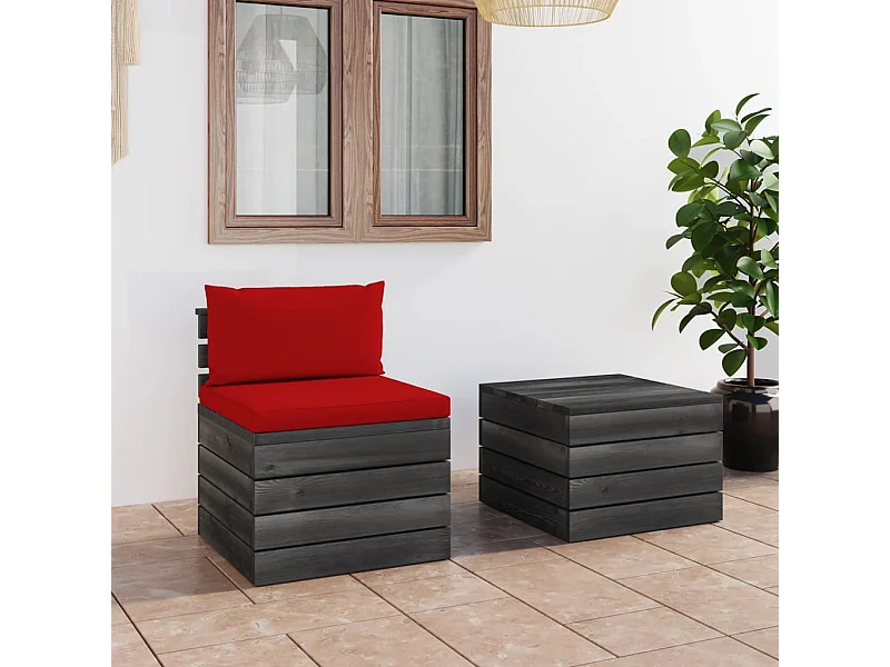 Salon palette de jardin 2 pcs avec coussins Bois de pin massif 16