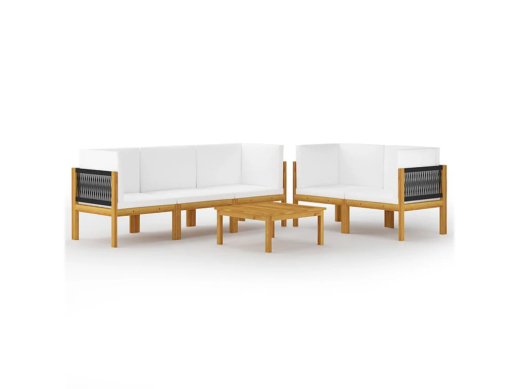 Salon de jardin 6 pcs avec coussins Crème Bois d'acacia solide 5