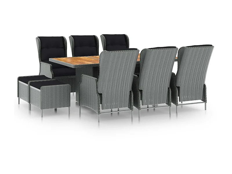 Mobilier à dîner 9 pcs avec coussins Résine tressée Gris clair 4