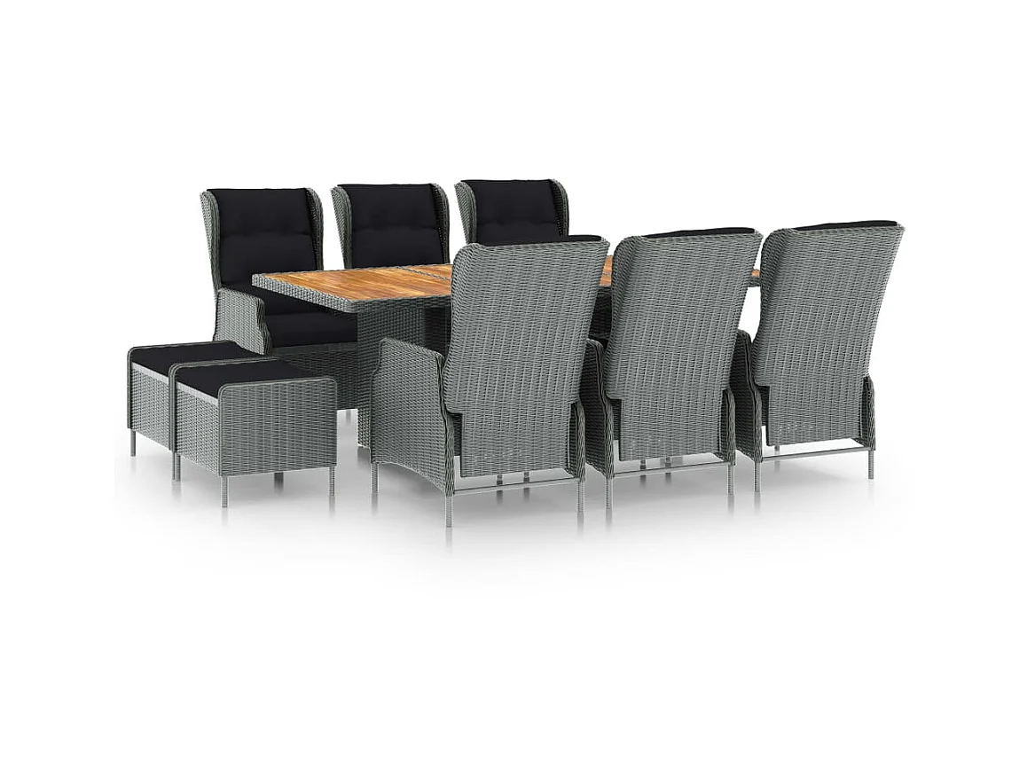 Mobilier à dîner 9 pcs avec coussins Résine tressée Gris clair 4