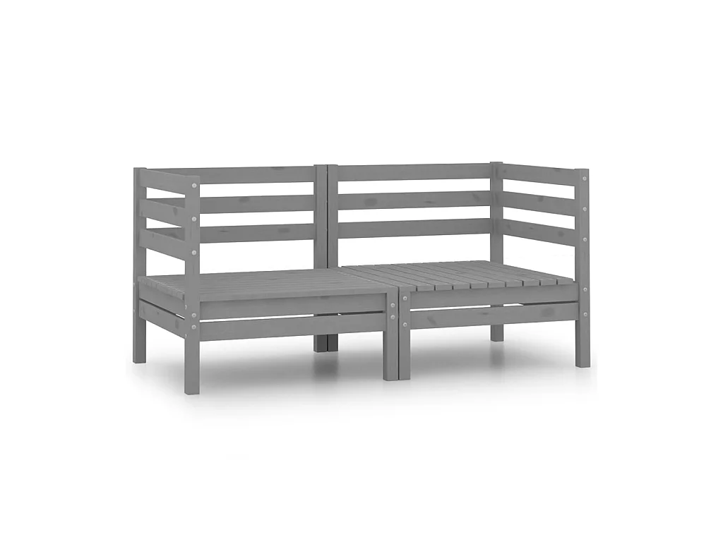 Canapés d'angle de jardin 2 pcs Gris Bois de pin massif 2