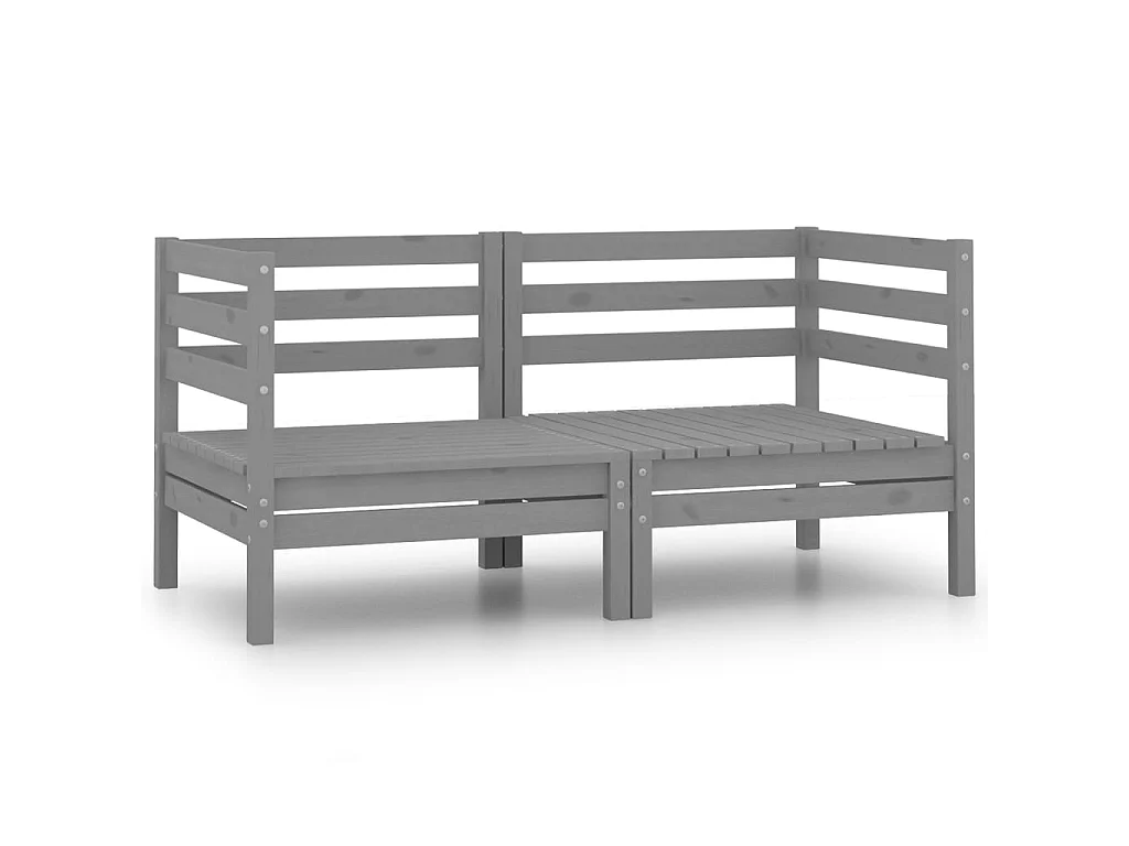 Canapés d'angle de jardin 2 pcs Gris Bois de pin massif 2