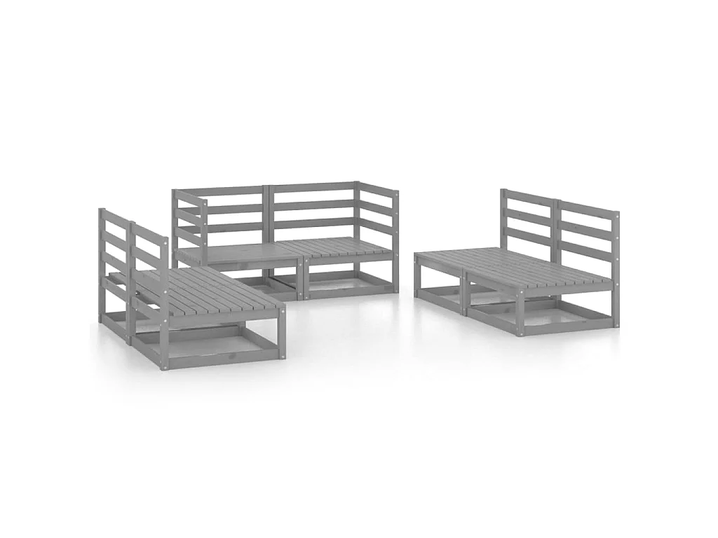 Salon de jardin 6 pcs Gris Bois de pin massif 9