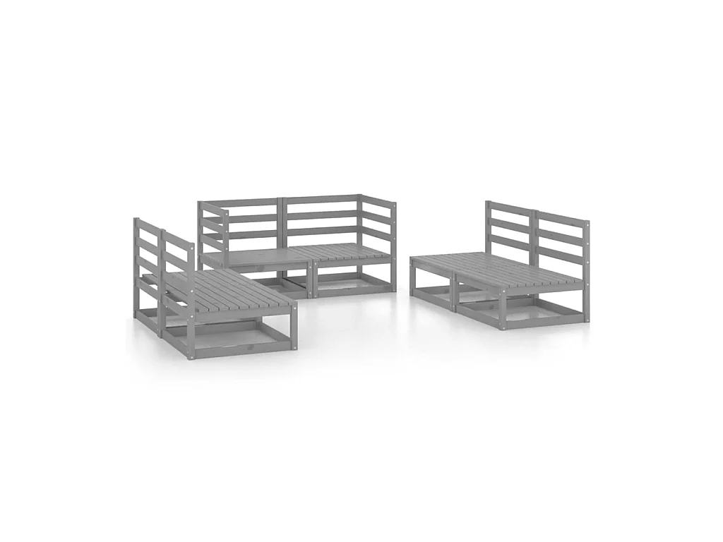 Salon de jardin 6 pcs Gris Bois de pin massif 9