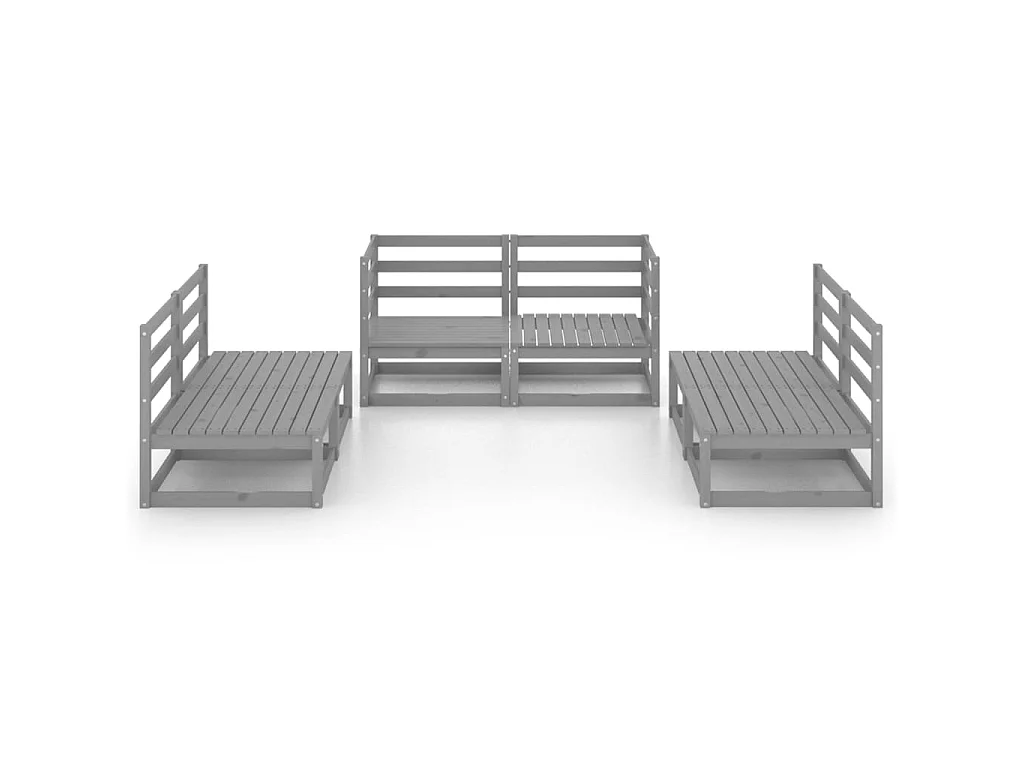 Salon de jardin 6 pcs Gris Bois de pin massif 9