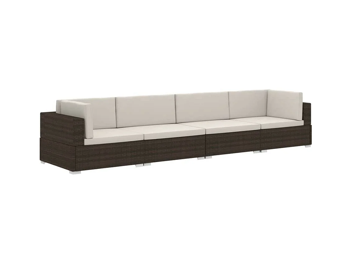 Salon de jardin 4 pcs avec coussins Résine tressée Marron 7
