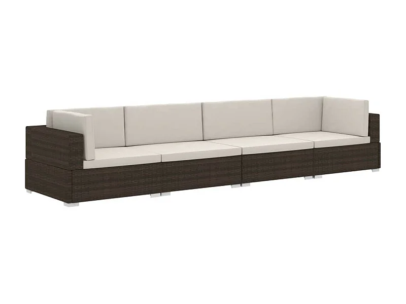 Salon de jardin 4 pcs avec coussins Résine tressée Marron 7