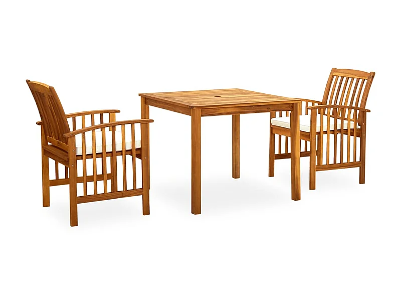 Mobilier à dîner de jardin 3 pcs et coussins Acacia solide 2