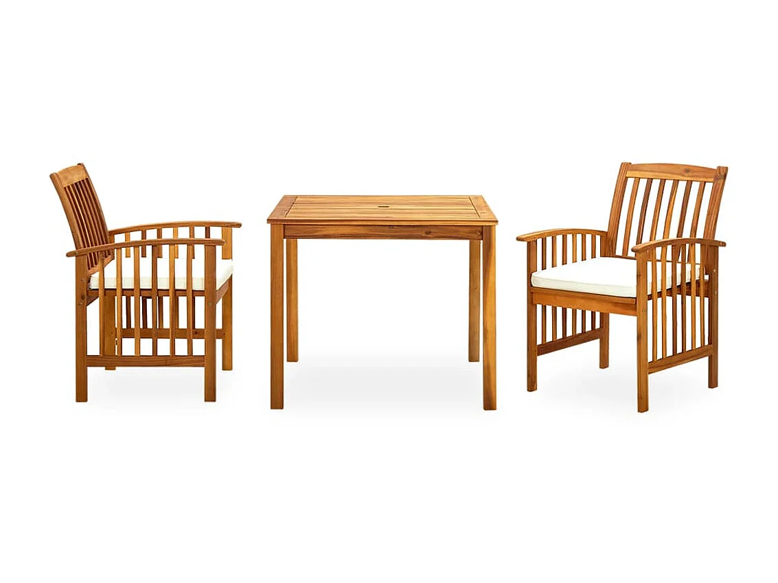 Mobilier à dîner de jardin 3 pcs et coussins Acacia solide 2