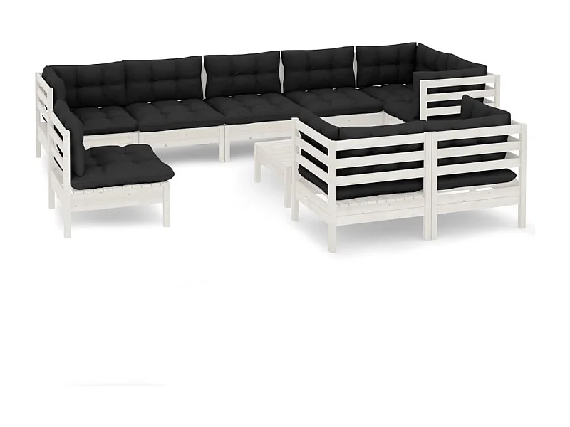 Salon de jardin 10 pcs avec coussins Blanc Bois de pin massif 2
