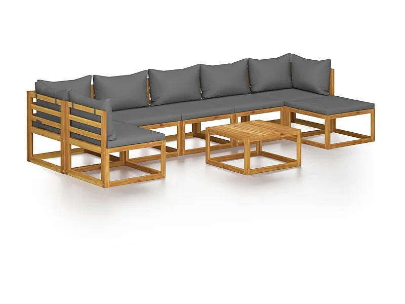 Salon de jardin 8 pcs avec coussin Bois d'acacia solide 4