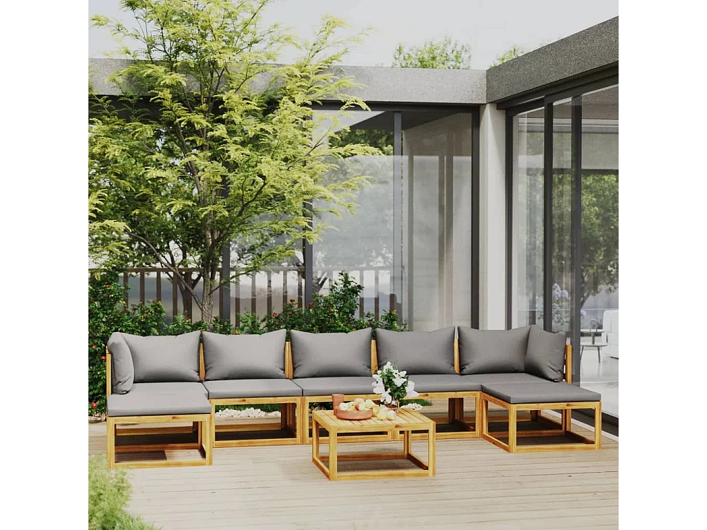 Salon de jardin 8 pcs avec coussin Bois d'acacia solide 4