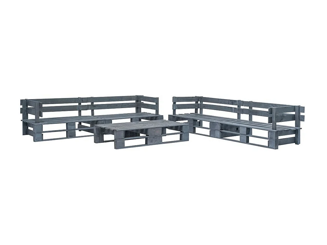 Salon de jardin palette 6 pcs Bois Gris 12