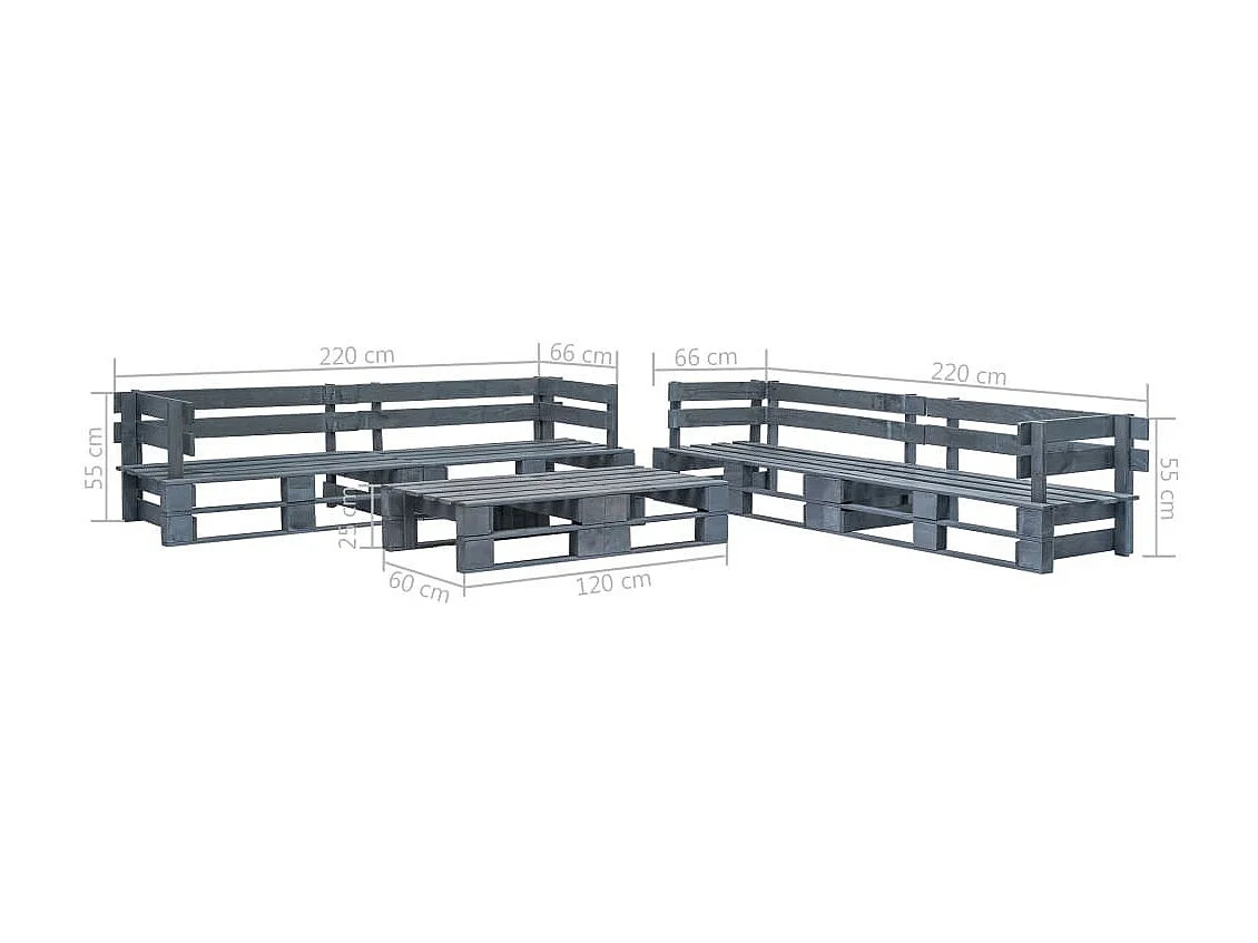 Salon de jardin palette 6 pcs Bois Gris 12