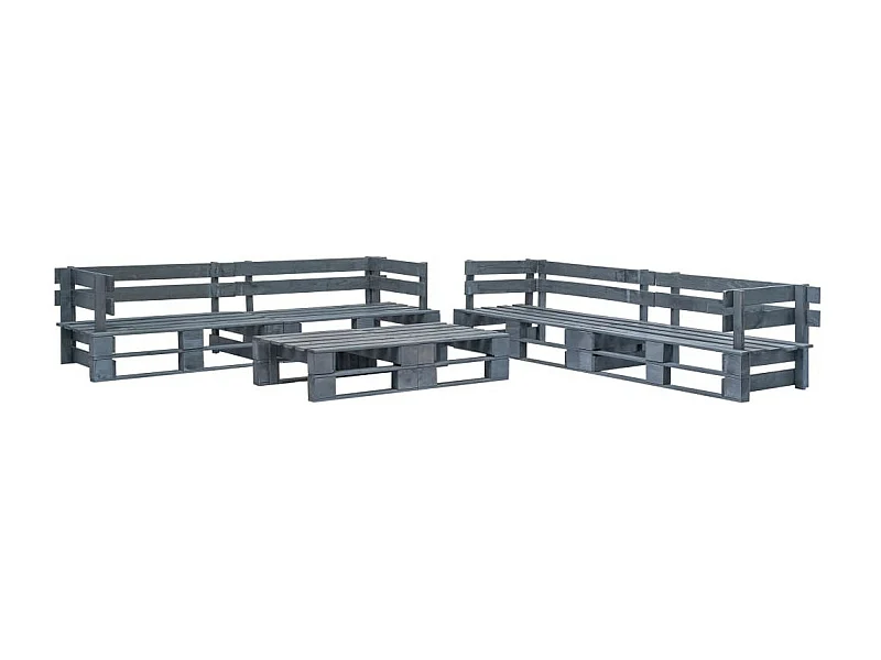 Salon de jardin palette 6 pcs Bois Gris 12