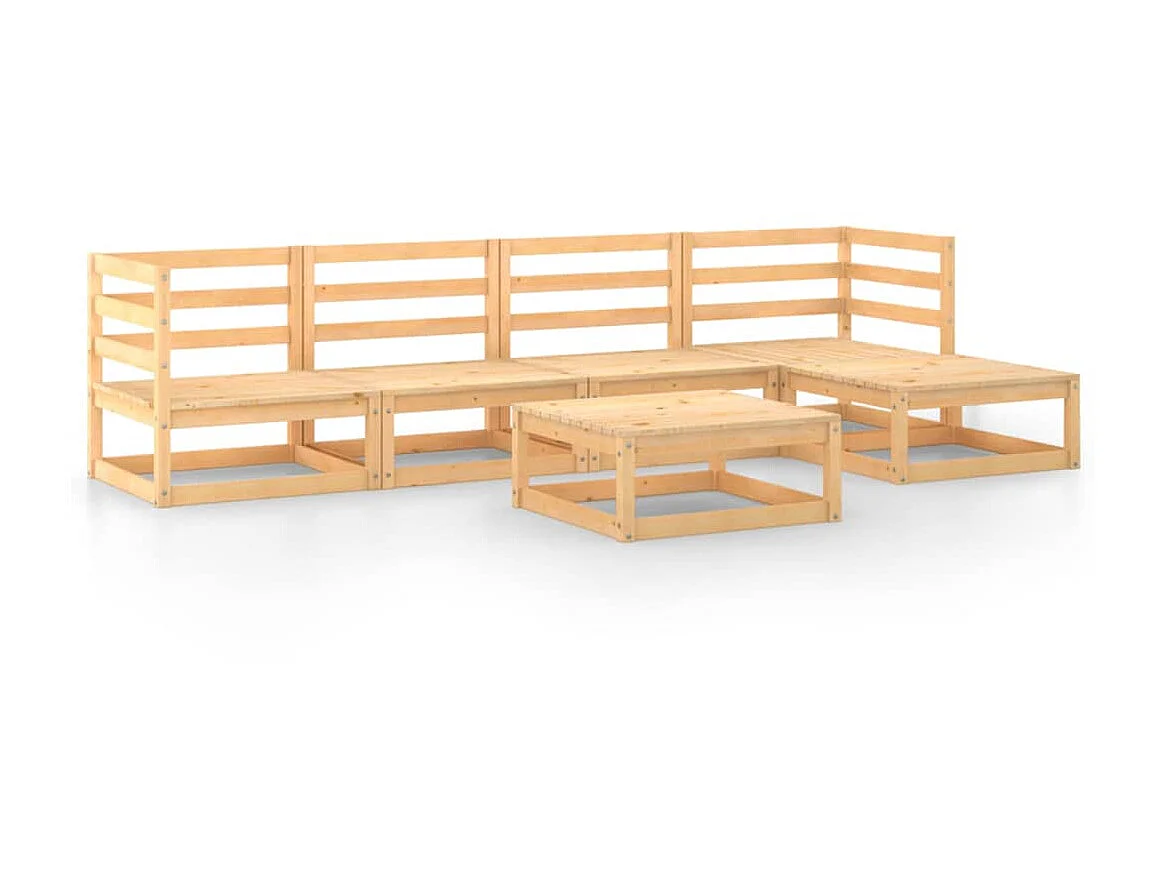 Salon de jardin 6 pcs Bois de pin massif 9