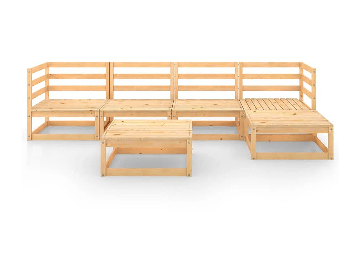 Salon de jardin 6 pcs Bois de pin massif 9