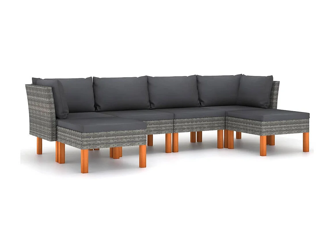 Salon de jardin 6 pcs avec coussins Résine tressée Gris 34