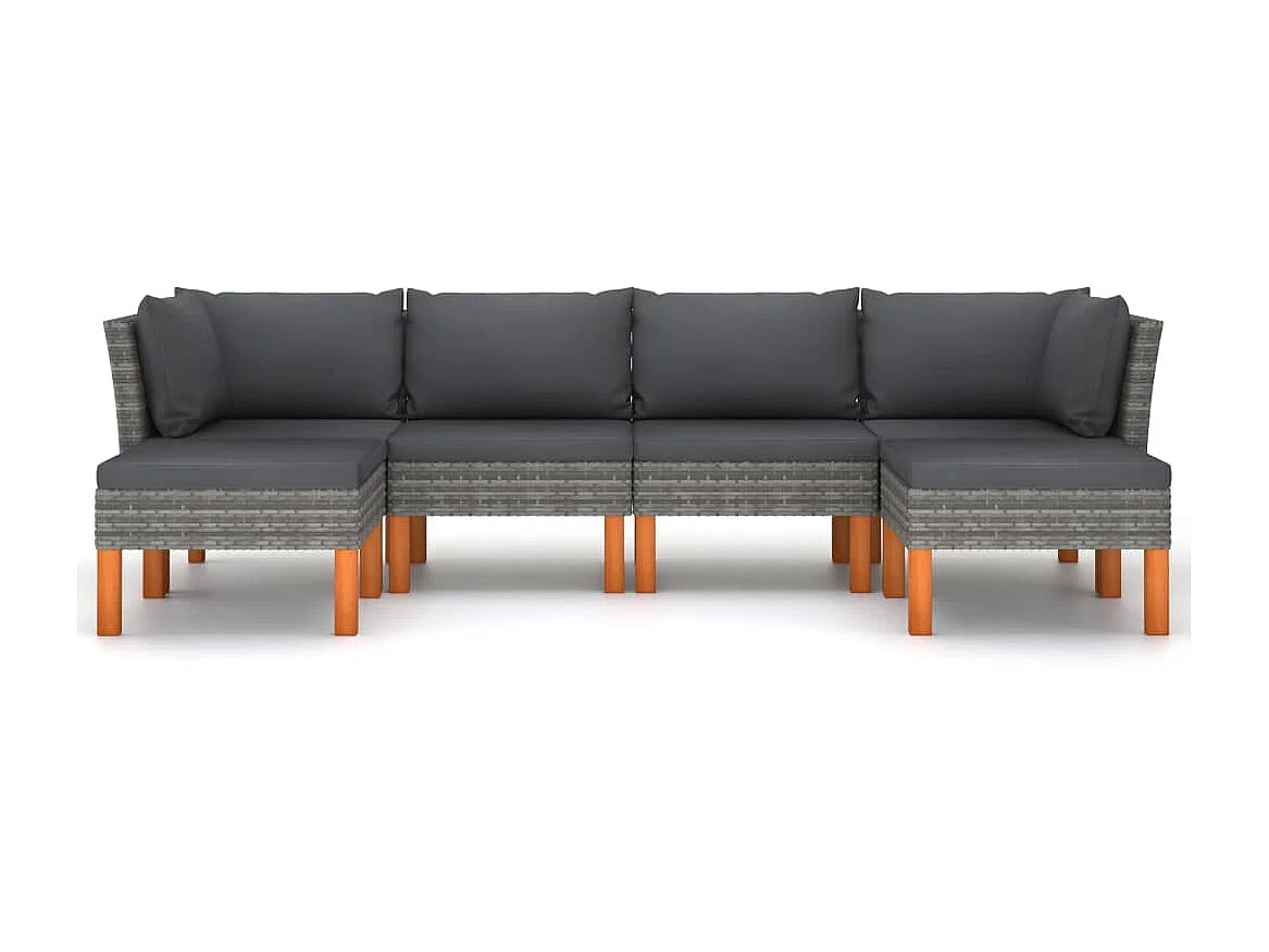 Salon de jardin 6 pcs avec coussins Résine tressée Gris 34