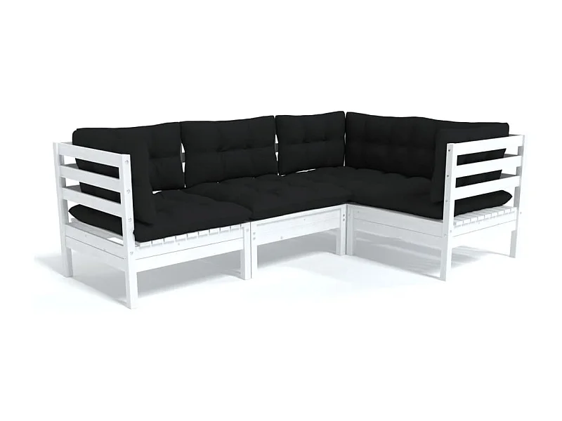 Salon de jardin 4 pcs avec coussins Blanc Bois de pin