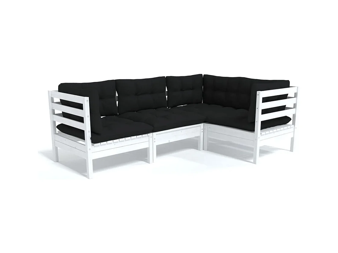 Salon de jardin 4 pcs avec coussins Blanc Bois de pin