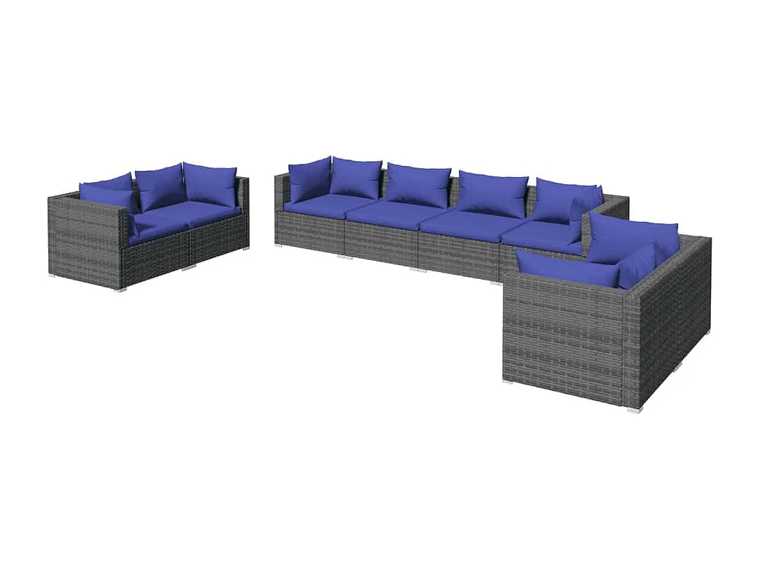 Salon de jardin 8 pcs avec coussins Résine tressée Gris 2