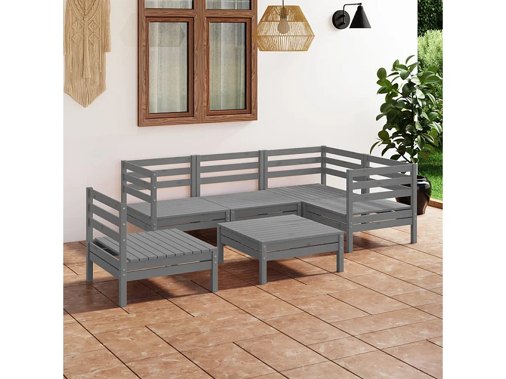 Salon de jardin 6 pcs Bois de pin massif Gris 10