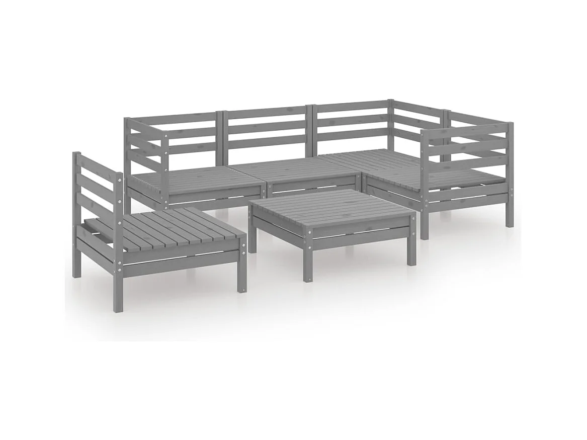 Salon de jardin 6 pcs Bois de pin massif Gris 10