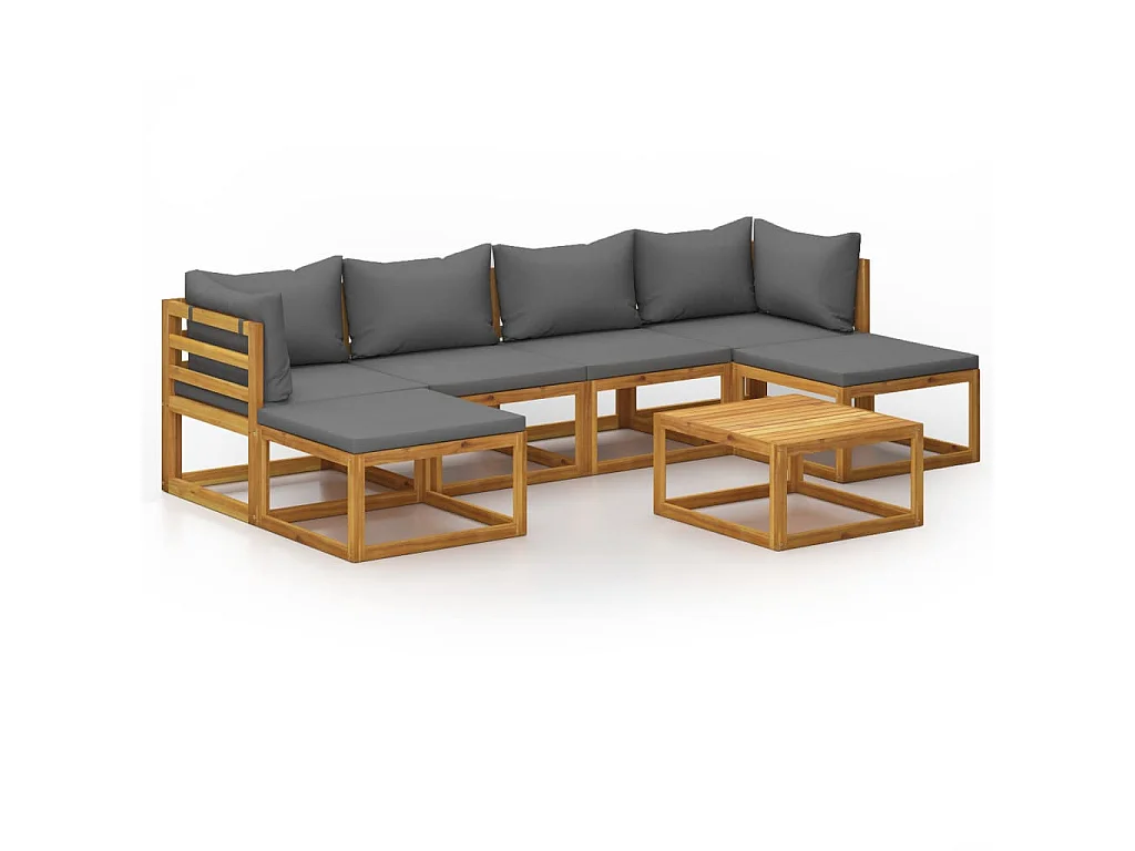 Salon de jardin 7 pcs avec coussin Bois d'acacia solide 4