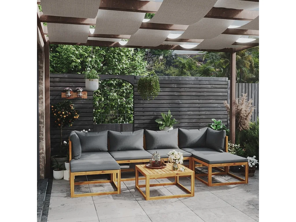 Salon de jardin 7 pcs avec coussin Bois d'acacia solide 4