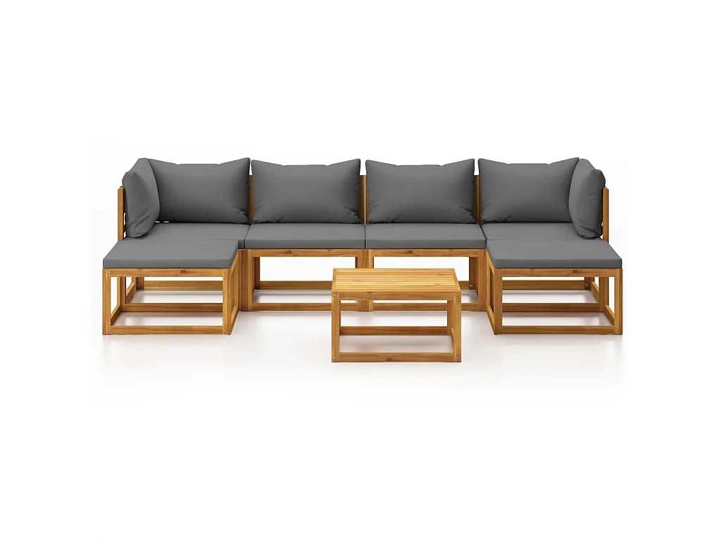 Salon de jardin 7 pcs avec coussin Bois d'acacia solide 4