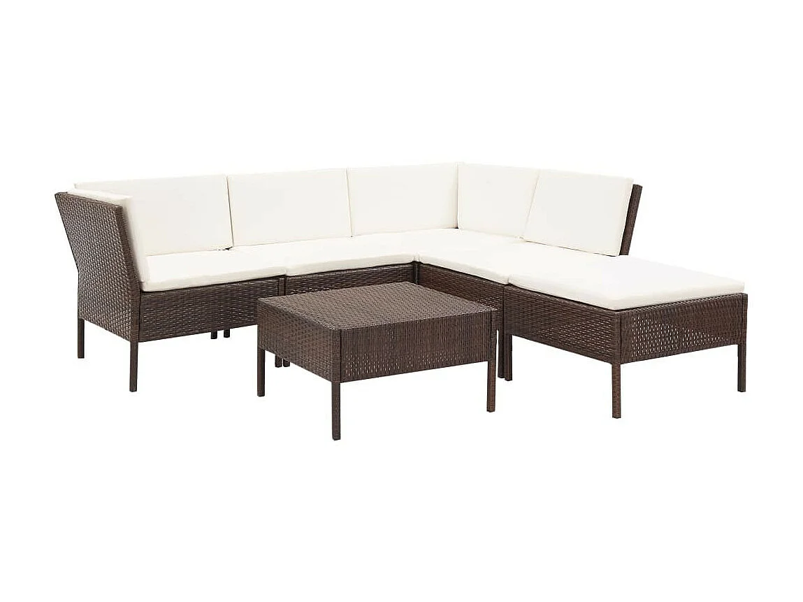 Salon de jardin 6 pcs avec coussins Résine tressée Marron 32