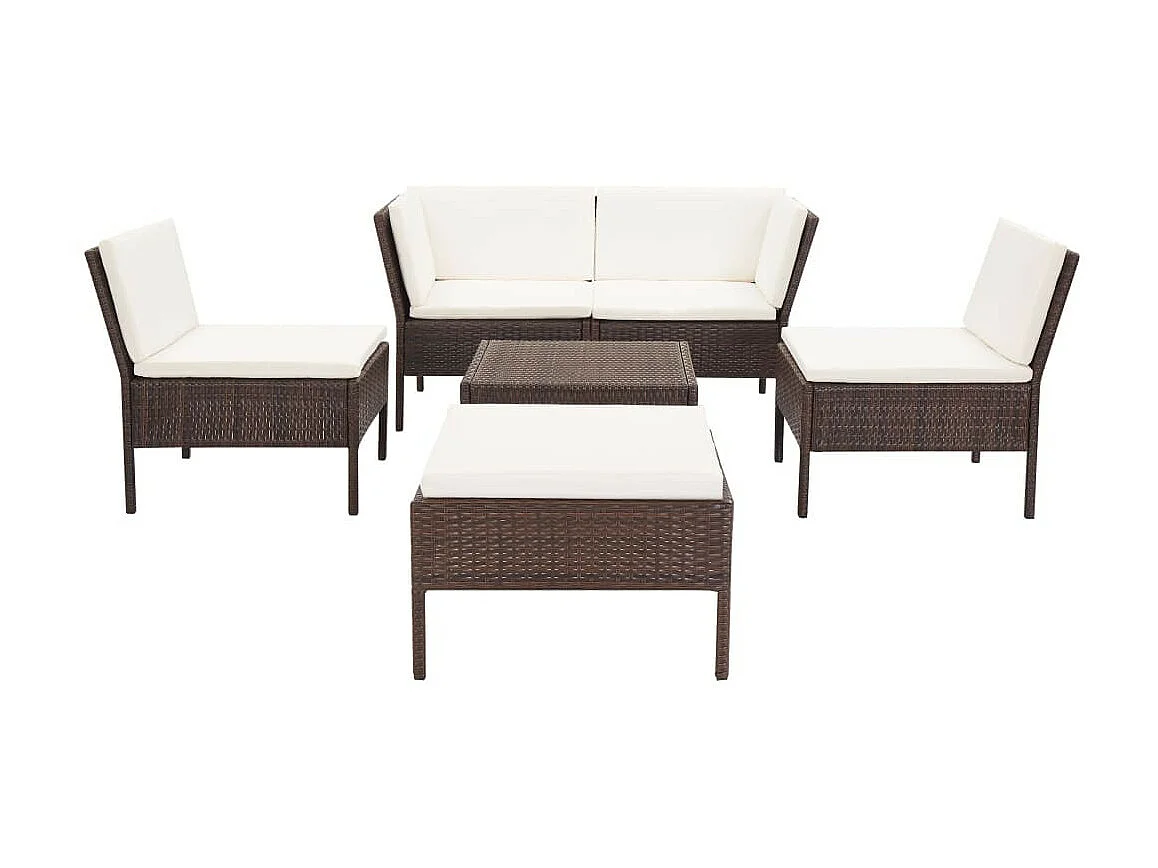 Salon de jardin 6 pcs avec coussins Résine tressée Marron 32